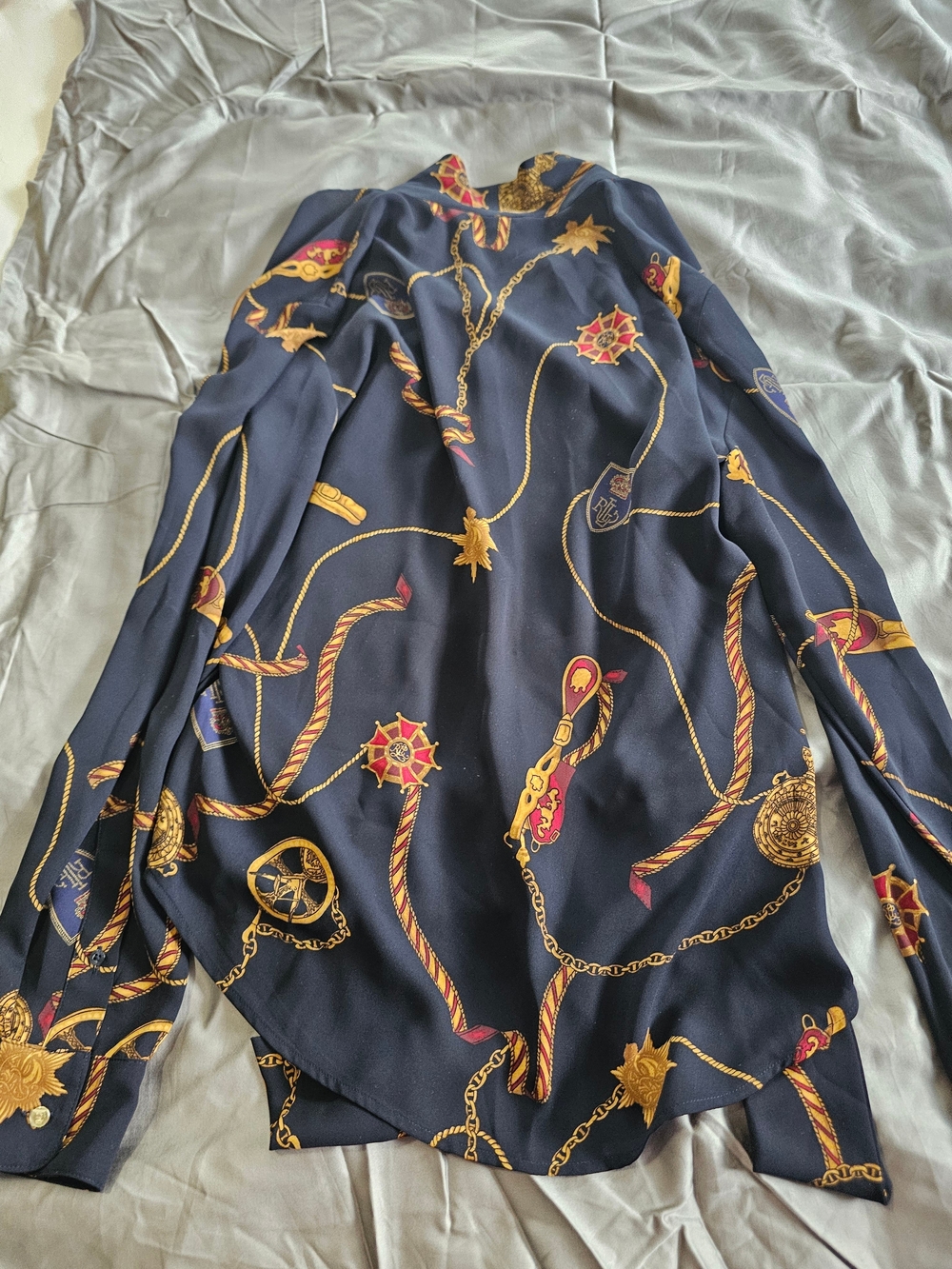Lauren Ralph Lauren Navy Chain-Print Women's Shirt Size L - Picture 5 of 8